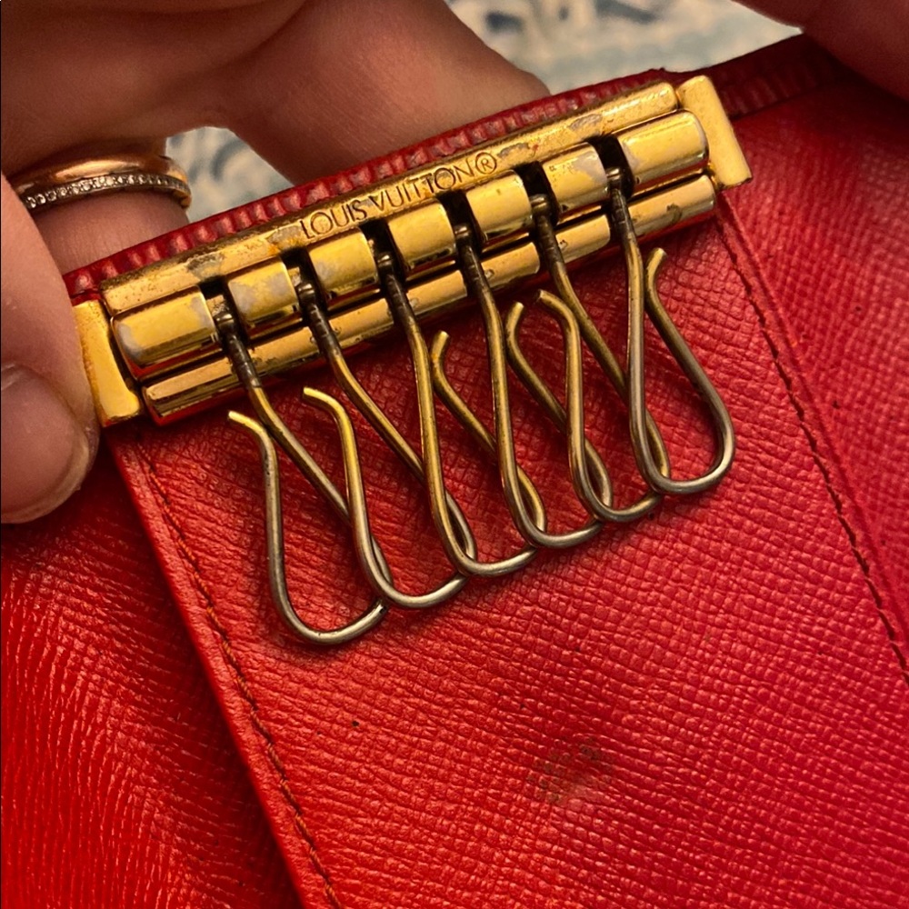 Louis Vuitton Red Epi calfskin & vachetta leather 6 key & card holder wallet - Picture 5 of 15